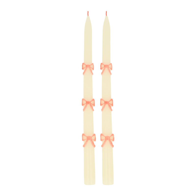Pink Bow Taper Candles, Set of 2