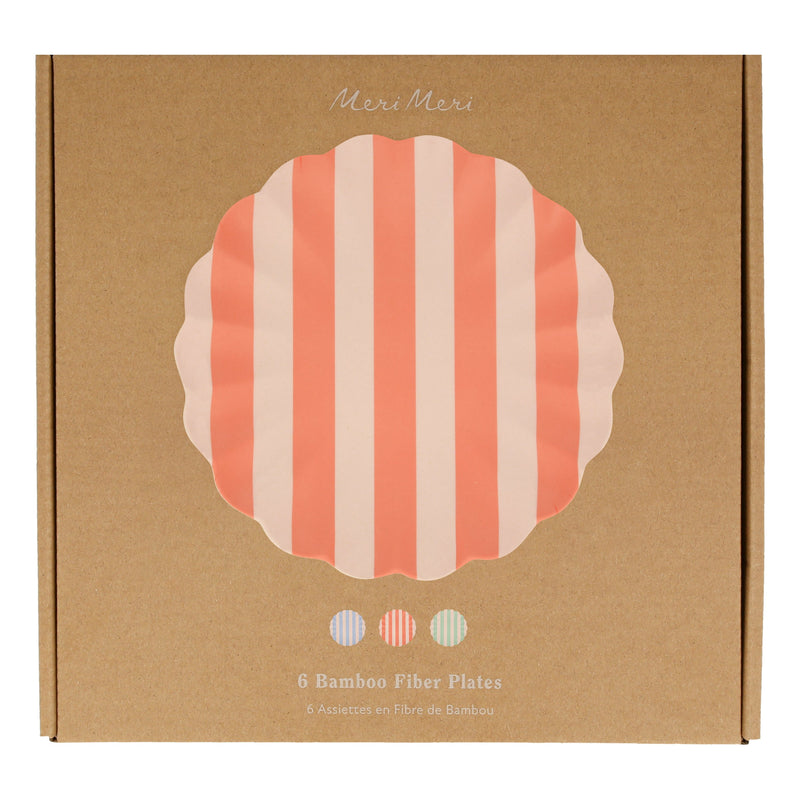 Stripey Assorted Bamboo Large Plates, Set of 6
