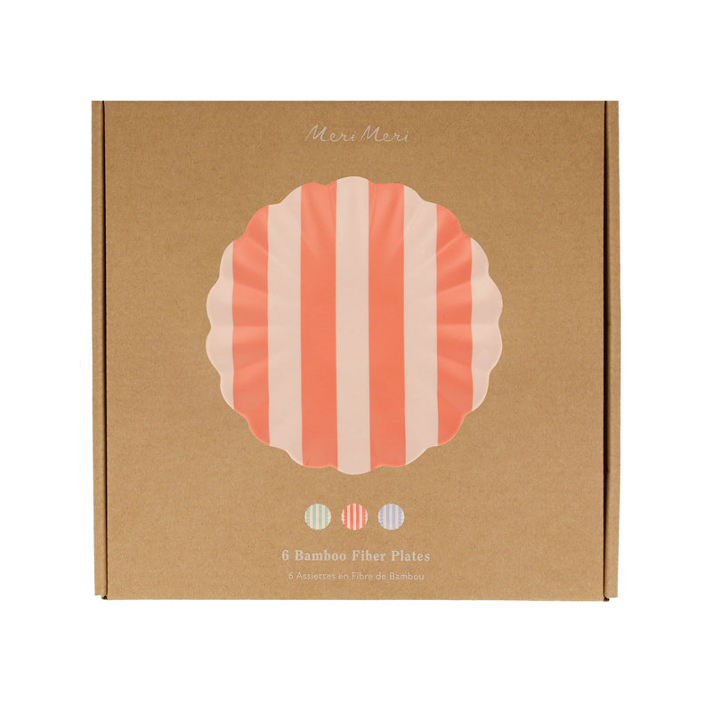 Stripey Assorted Bamboo Small Plates, Set of 6