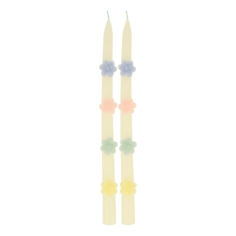 Pastel Flowers Taper Candles, Set of 2
