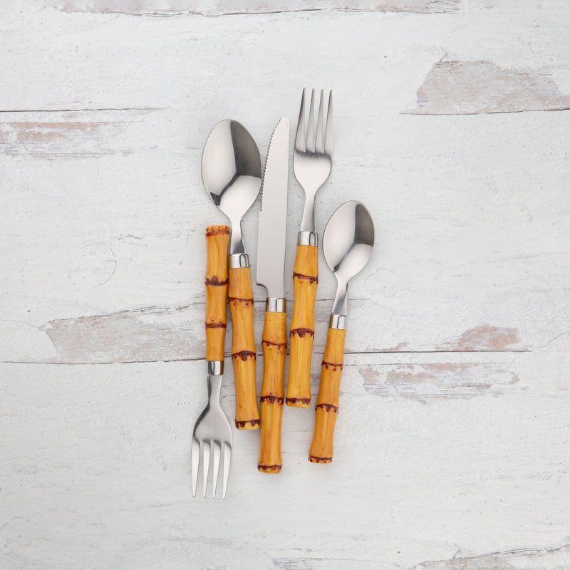 Bamboo Plastic Handle 20-Piece Flatware Set