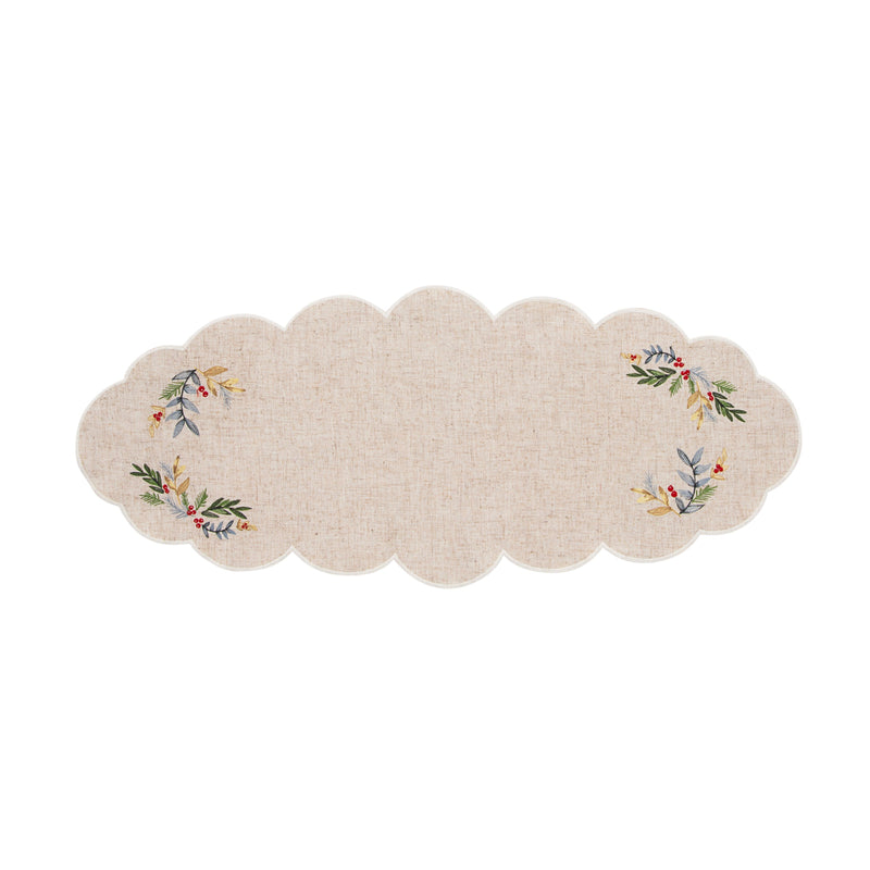 French Perle Holly Embroidered 14x31 Centerpiece Table Runner