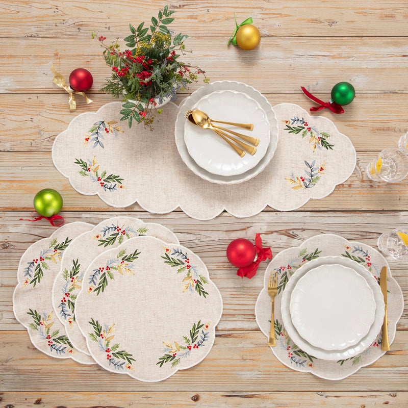 French Perle Holly Embroidered 14x31 Centerpiece Table Runner