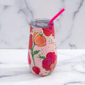 Floral Wine Tumbler With Straw, Set of 12