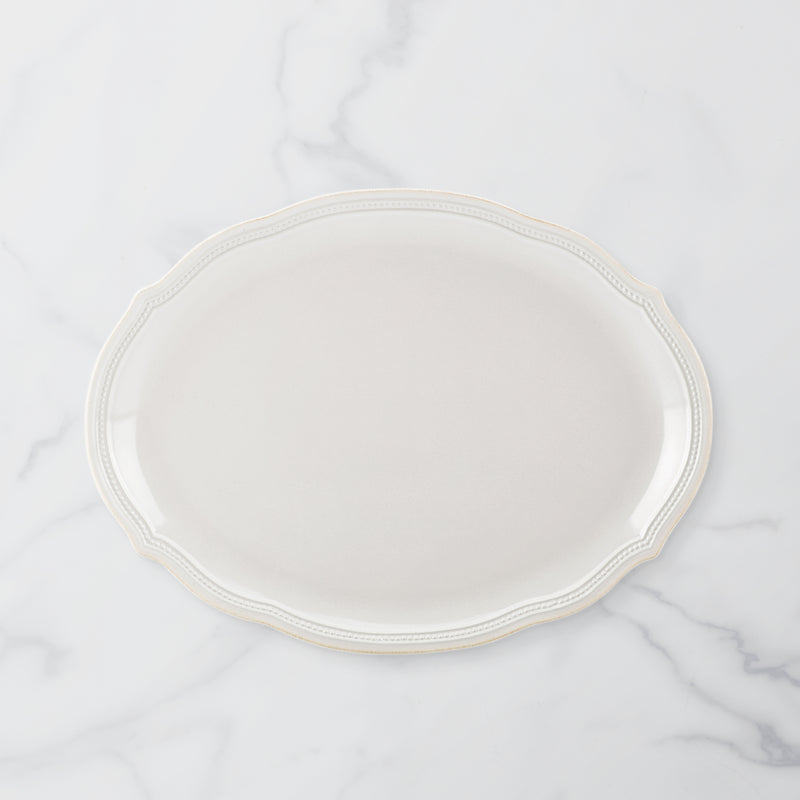 French Perle Bead White Oval Platter