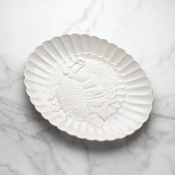 French Perle White Carved Turkey Platter