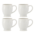 French Perle Groove White Mugs, Set of 4