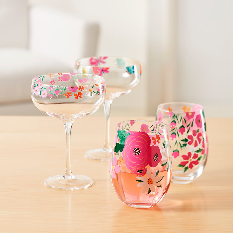 10 oz Floral Brights Coupe Glasses, Set Of 2