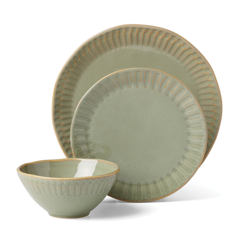 Artisanal Stripe Green 12 Piece Dinnerware Set