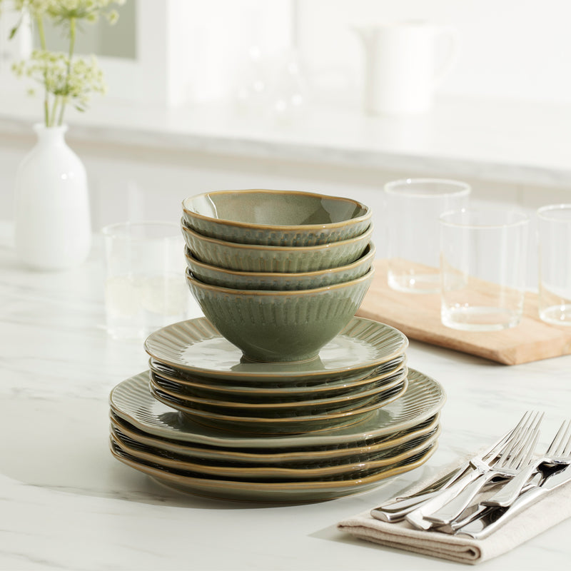 Artisanal Stripe Green 12 Piece Dinnerware Set