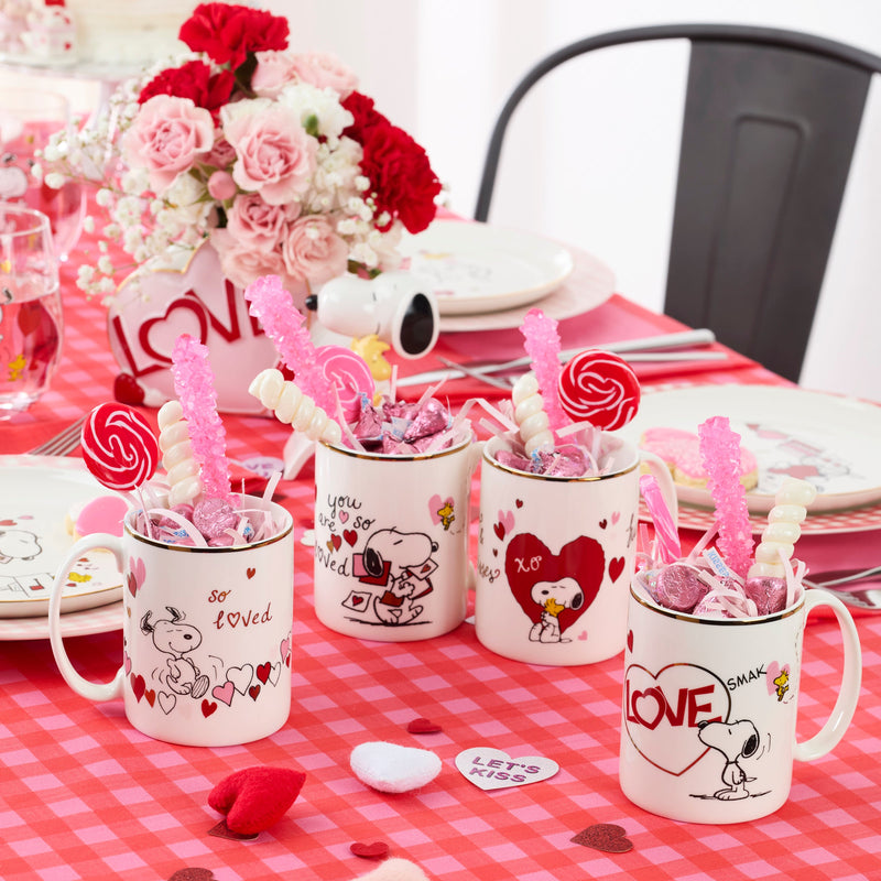 Snoopy Valentine's Day Mugs, Set of 4