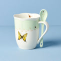 Butterfly Meadow Green Mugs with Spoons, Set of 2