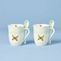 Butterfly Meadow Green Mugs with Spoons, Set of 2