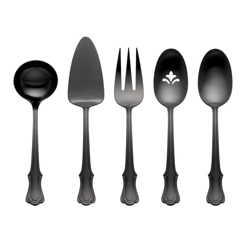 James Street Black Satin 5-Piece Hostess Set