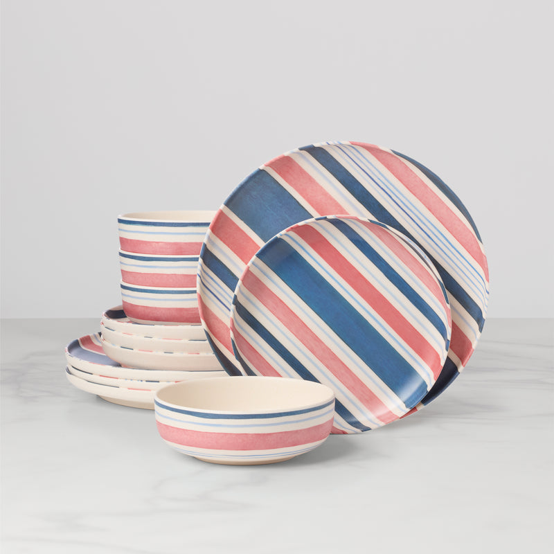24/7 Melamine 12-Piece Dinnerware Set, Stripe