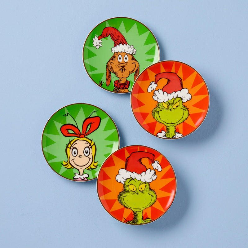 Merry Grinchmas Tidbit Plates, Set of 4