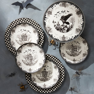 Gingham Black Dinner Plates, Set of 4