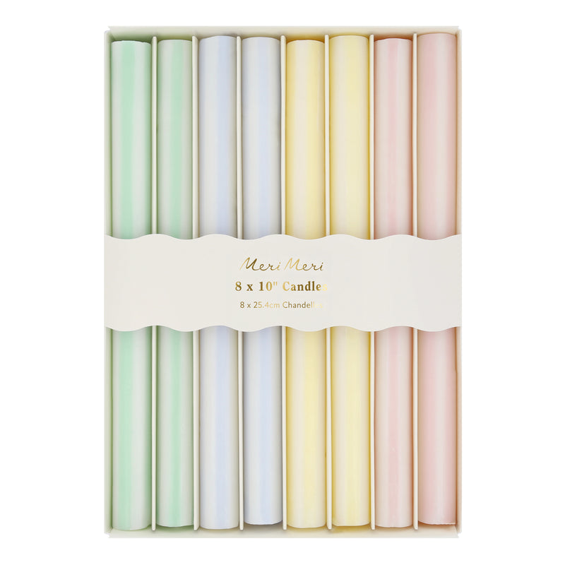 Pastel Striped Table Candles, Set of 8