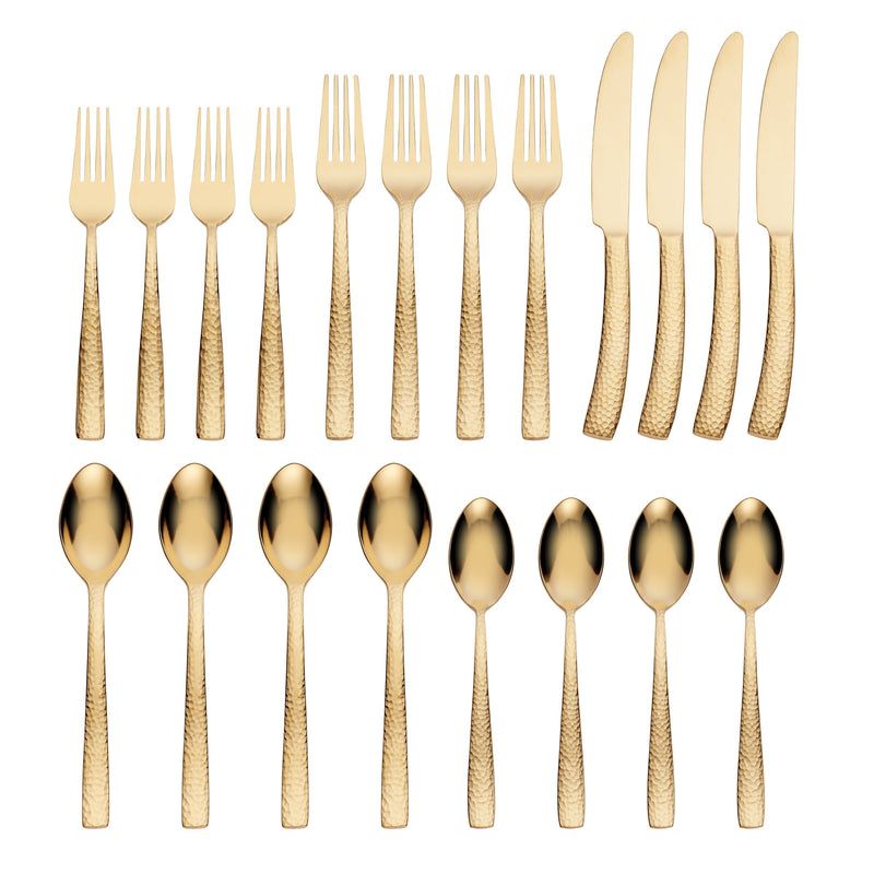 Paris Hammered Gold Titanium 20-Piece Flatware Set