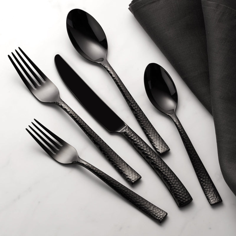 Paris Hammered Gunmetal Titanium 20-Piece Flatware Set