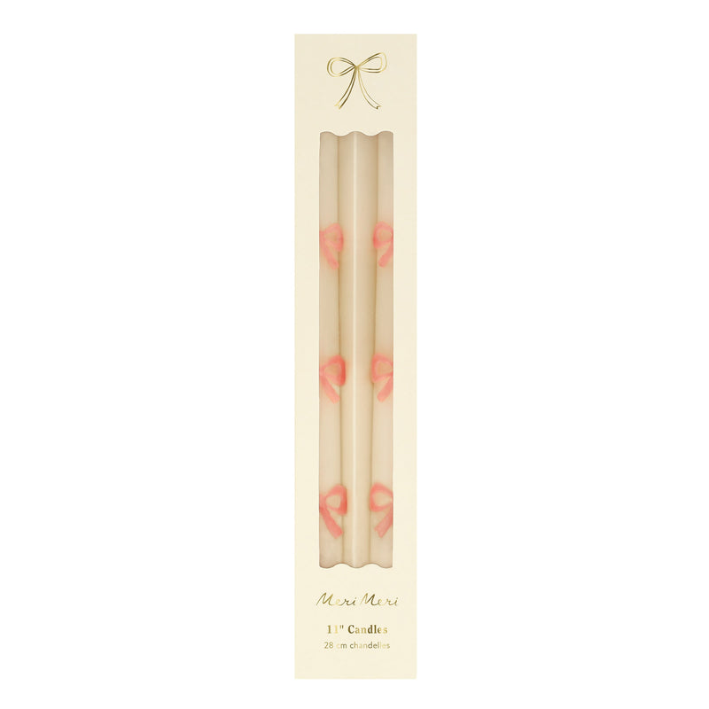 Pink Bow Taper Candles, Set of 2