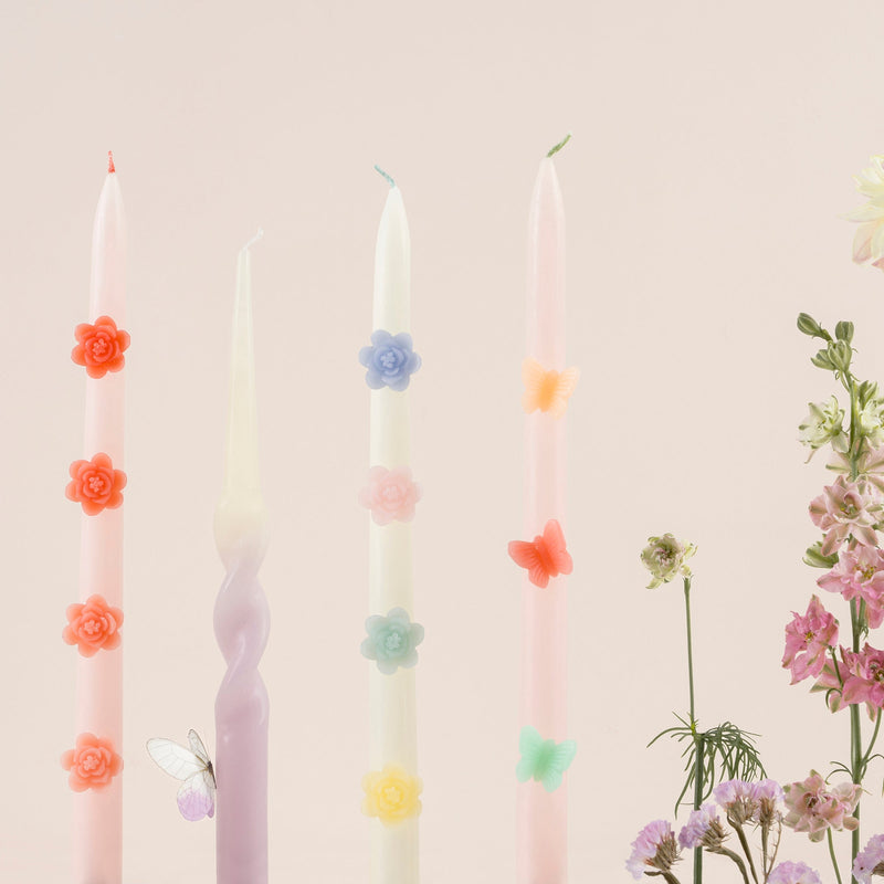Pastel Flowers Taper Candles, Set of 2