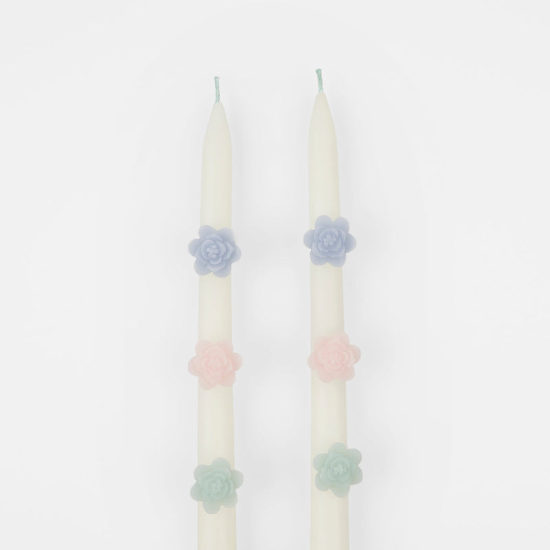 Pastel Flowers Taper Candles, Set of 2