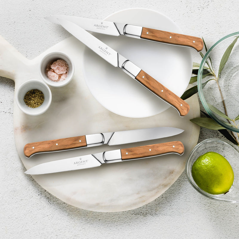 Argent Lynden Olive Wood Steak Knives, Set of 4