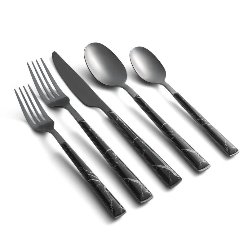Eivin Mirror with Black Marble Handle 20-Piece Flatware Set