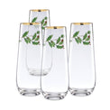 Holiday Stemless Flute Glasses, Set of 4