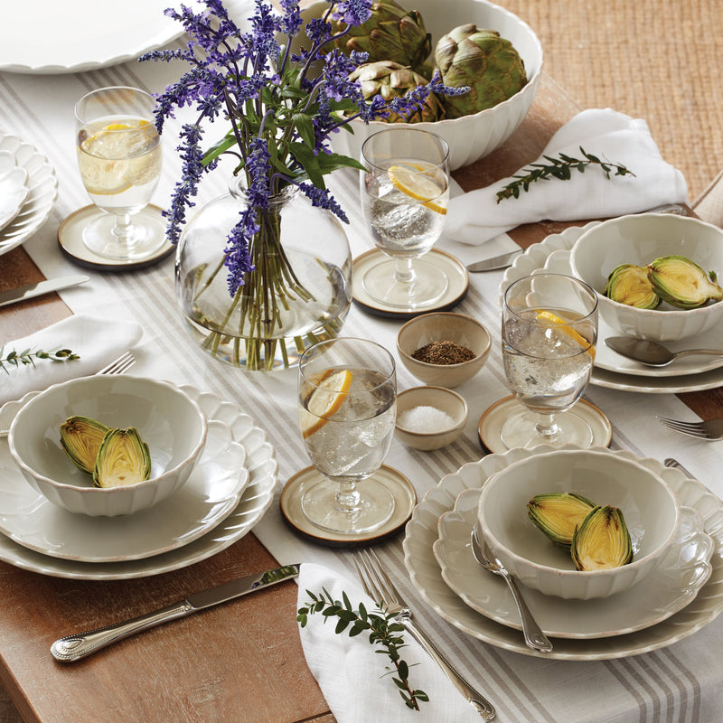 French Perle Scallop White Dinner Plates, Set of 4